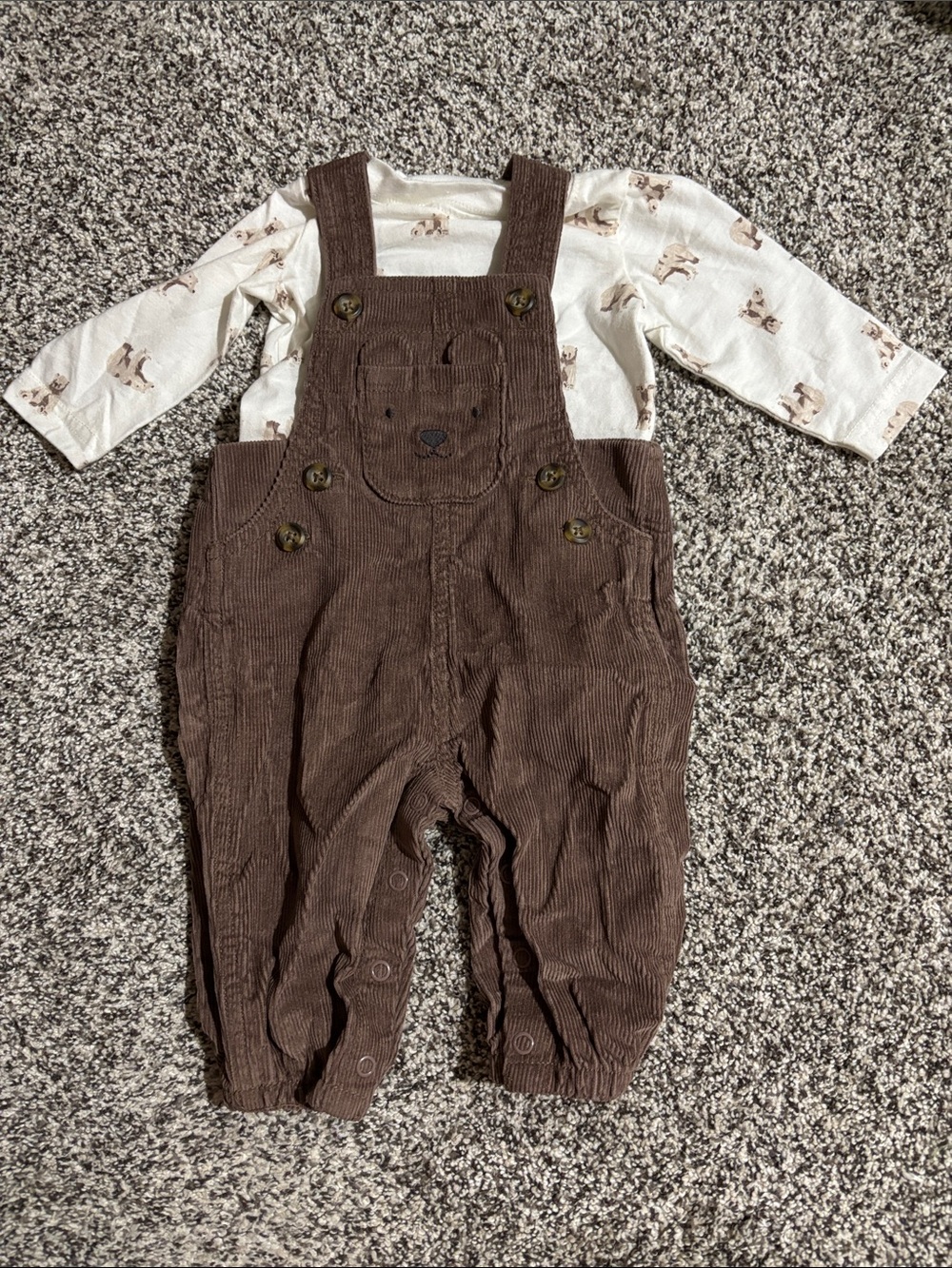 Carter's Brown Corduroy Bear-Front Overalls